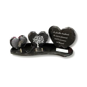 Plaque funéraire 3 cœurs granit noir N°L7DG6405,2S070121MA