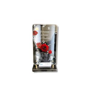 Plaque funéraire en ALTU glass avec roses rouges et message d’amour N°L7APG1907,2T151MA
